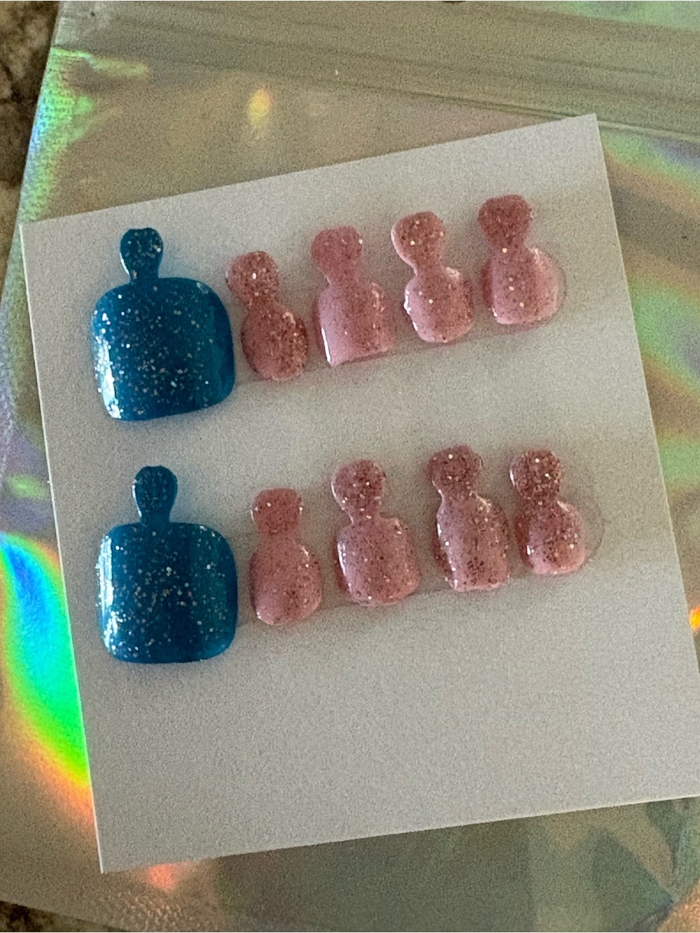Glitter Blue & Pink Press-On Toenail Set